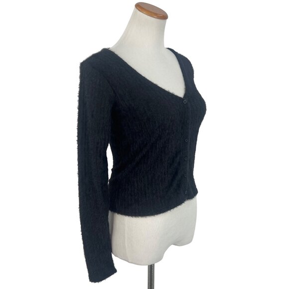 NWT Hollister Black Button Front V-Neck Long Sleeve Soft Fuzzy Sweater Top - Picture 5 of 13